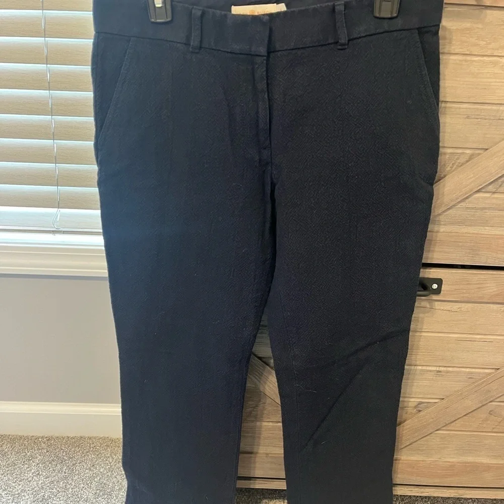 Tory Burch Navy Crop Textured Cotton Pants Sz 6 EUC - Picture 4 of 7